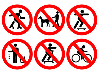 Park rules signs no cycling scooters skateboards - obrazy, fototapety, plakaty