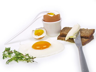 gekochtes ei u. spiegelei