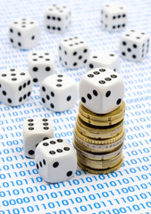 dices and coins on binary background