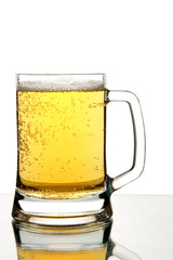 Beer mug close up over white background