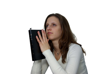 Young Woman with Bible praying