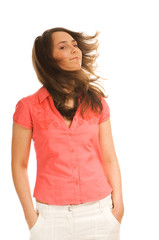 Fototapeta premium Carefree teenage girl isolated on white background