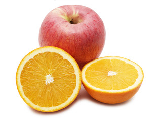 Naklejka na ściany i meble apple and orange isolated over white background
