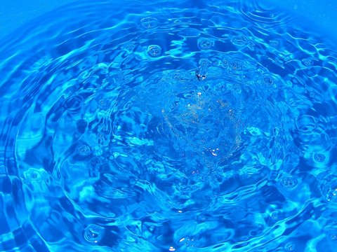 Water rippled in blue plastic container