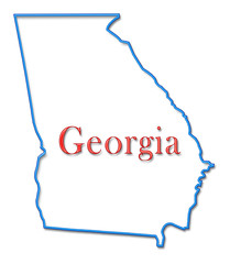 Georgia Map Outlined in Neon Blue with Red Lettering