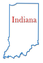 Indiana Map Outlined in Neon Blue with Red Lettering