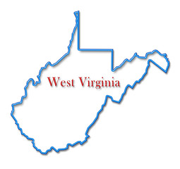 Fototapeta na wymiar West Virginia Map Outlined in Neon Blue with Red Lettering