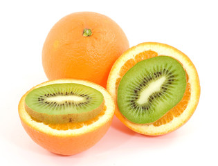 fruit studio isolared - sliced kiwi and oranges