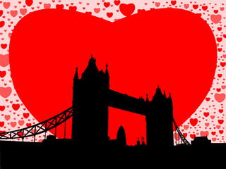 Tower Bridge London with hearts