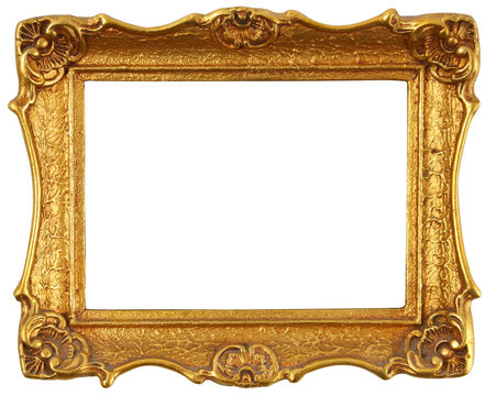 old antique gold frame over white with clipping path