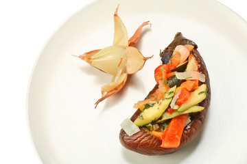 Grilled eggplant stuffed with vegetables