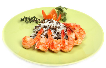 king tiger prawn shrimp on a bed of rice