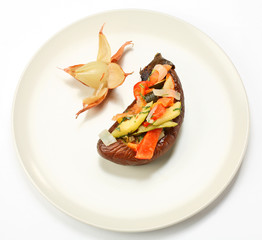 Grilled eggplant stuffed with vegetables