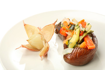 Grilled eggplant stuffed with vegetables