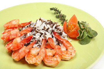 king tiger prawn shrimp on a bed of rice