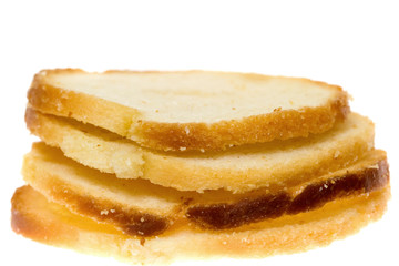 Toasted bagel slices isolated on white background.