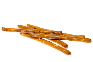 A small pile of salted pretzel sticks.