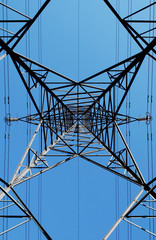 electricity pylon abstract against blue sky