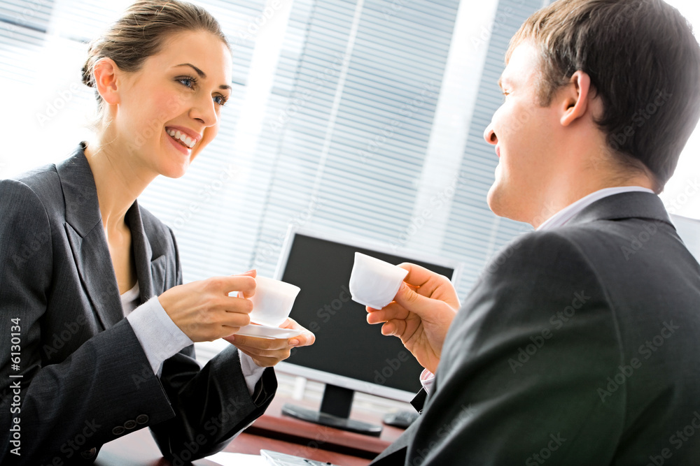 Canvas Prints Portrait of business partners drinking coffee in the morning