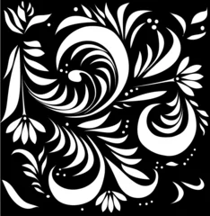 Papier Peint photo Fleurs noir et blanc décoration traditionnelle blanche