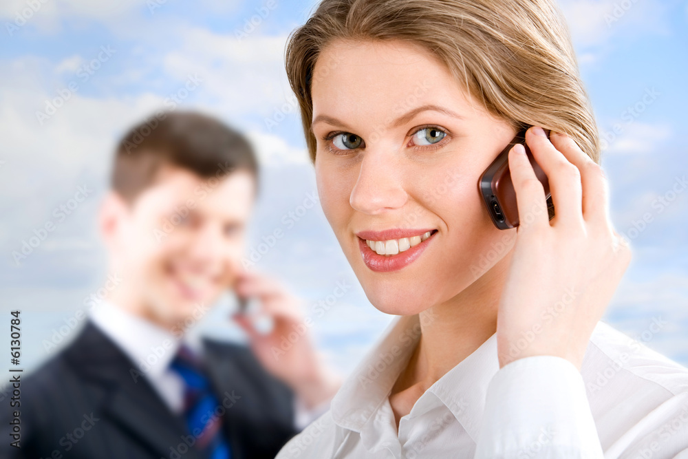 Wall mural telephone conversation of woman and businessman