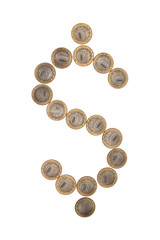 Some coins as dollar symbol. Isolate on white