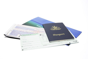 Travel Documents on White Background
