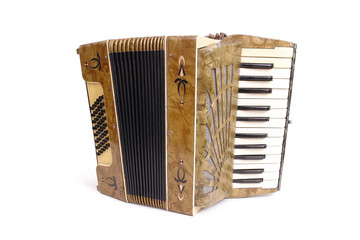 Studio shot of retro accordion over white background