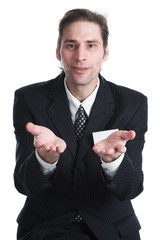 The man in a black suit on a white background