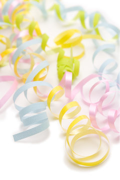 Colorful festive ribbons on a white background
