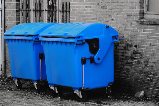 Zwei blaue M&uuml;llcontainer