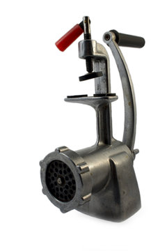 old meat chopper on white background isolated