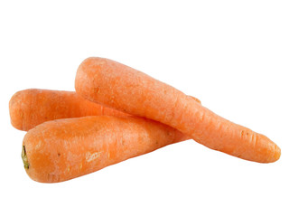 Three ripe carrots isolated on white