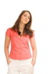 Fototapeta premium Carefree teenage girl isolated on white background