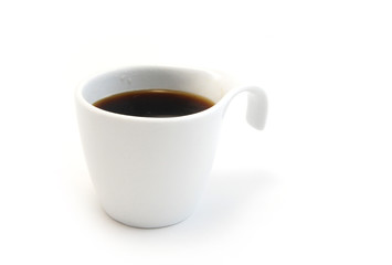 Black Coffee in a white cup on a white background