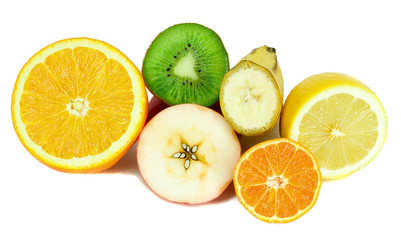 Fototapeta na wymiar many half part fruits