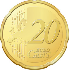 Pièce de vingt cents d'euro, image vectorielle très détaillée