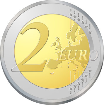 Pi&egrave;ce de deux euros, image vectorielle tr&egrave;s d&eacute;taill&eacute;e