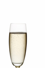 Champagne flute isolated on white copy space.