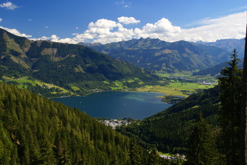 Zeller See surrounded by Alps in the clear summer day