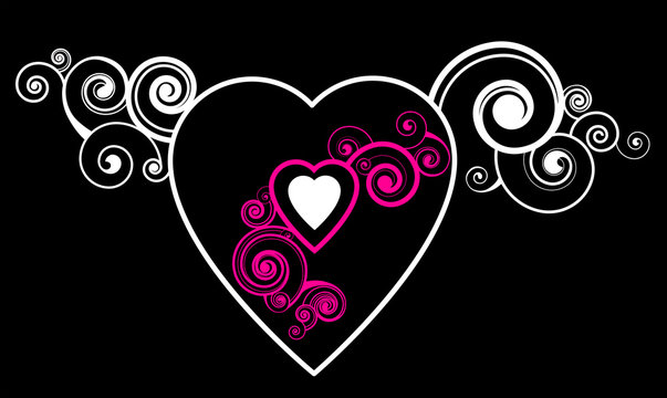 heart with a white decorative pattern on a black background