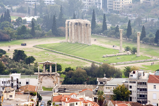 The Temple of Olympian Zeus in Athens, Greece. 