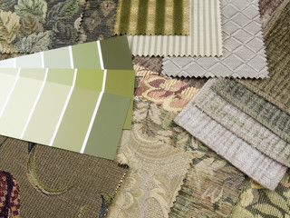 Fototapeta premium Green earth tone and floral print interior decoration plan