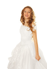 Fototapeta na wymiar smiling beauty bride isolated on white background