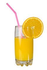 Glass of fresh orange juice isolated on white.