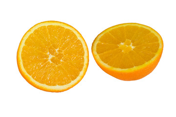 Isolated orange halves on white background