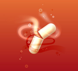 red pill dissolving in water