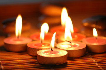 Scented candles prepared for spa aromatherapy session