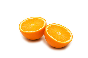 Two half-cut oranges isolated on white background