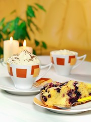  Close up in cup of coffee with cake shallow DOF